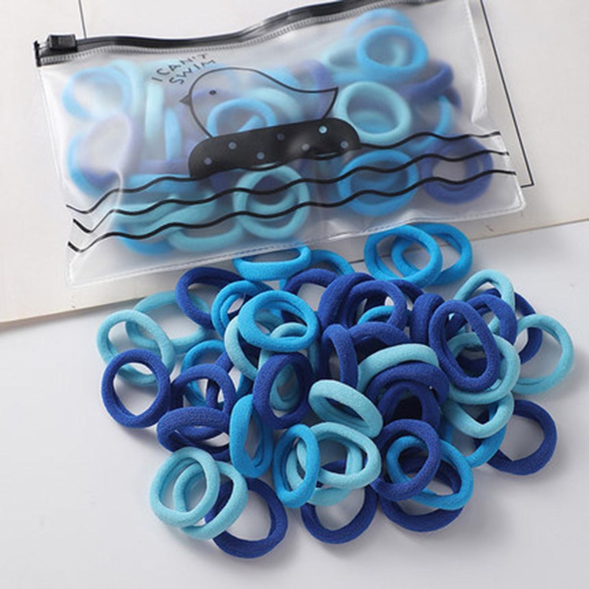 100Pcs Hair Scrunchies Kids High Elastic Simple Hair Ropes Blue