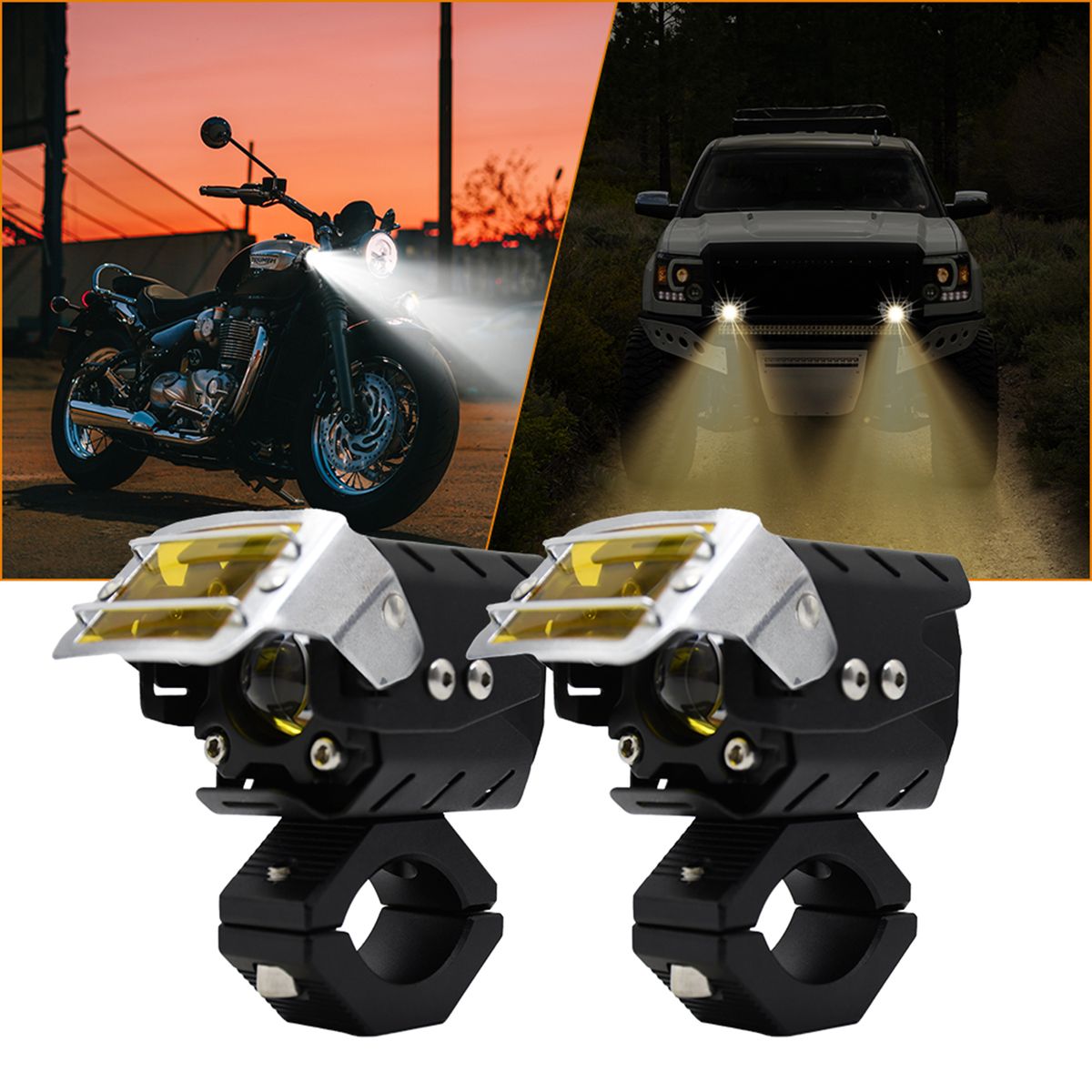 2Pcs Motorcycle Spotlight Front LED Driving Lights 9000LM