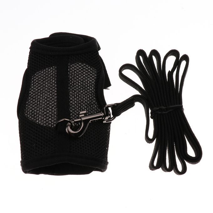 Rabbit Ferret Breathable Mesh Vest Harness Leash Lead Walking Black L