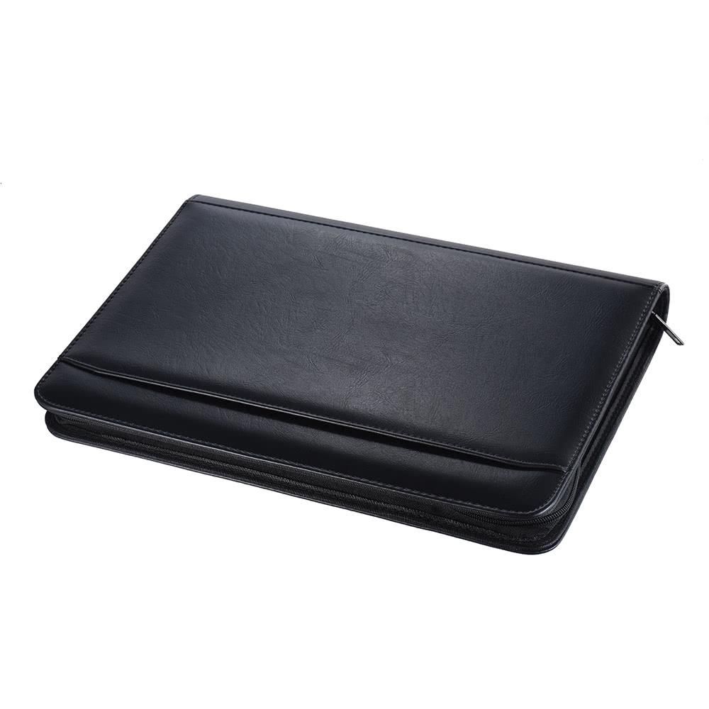 Multifunctional Professional Business Portfolio Padfolio Folder Document Case Organizer A4 PU Leather Zippered Closure Loose-leaf Loop with Caculator Business Card Holder Memo Note Pad