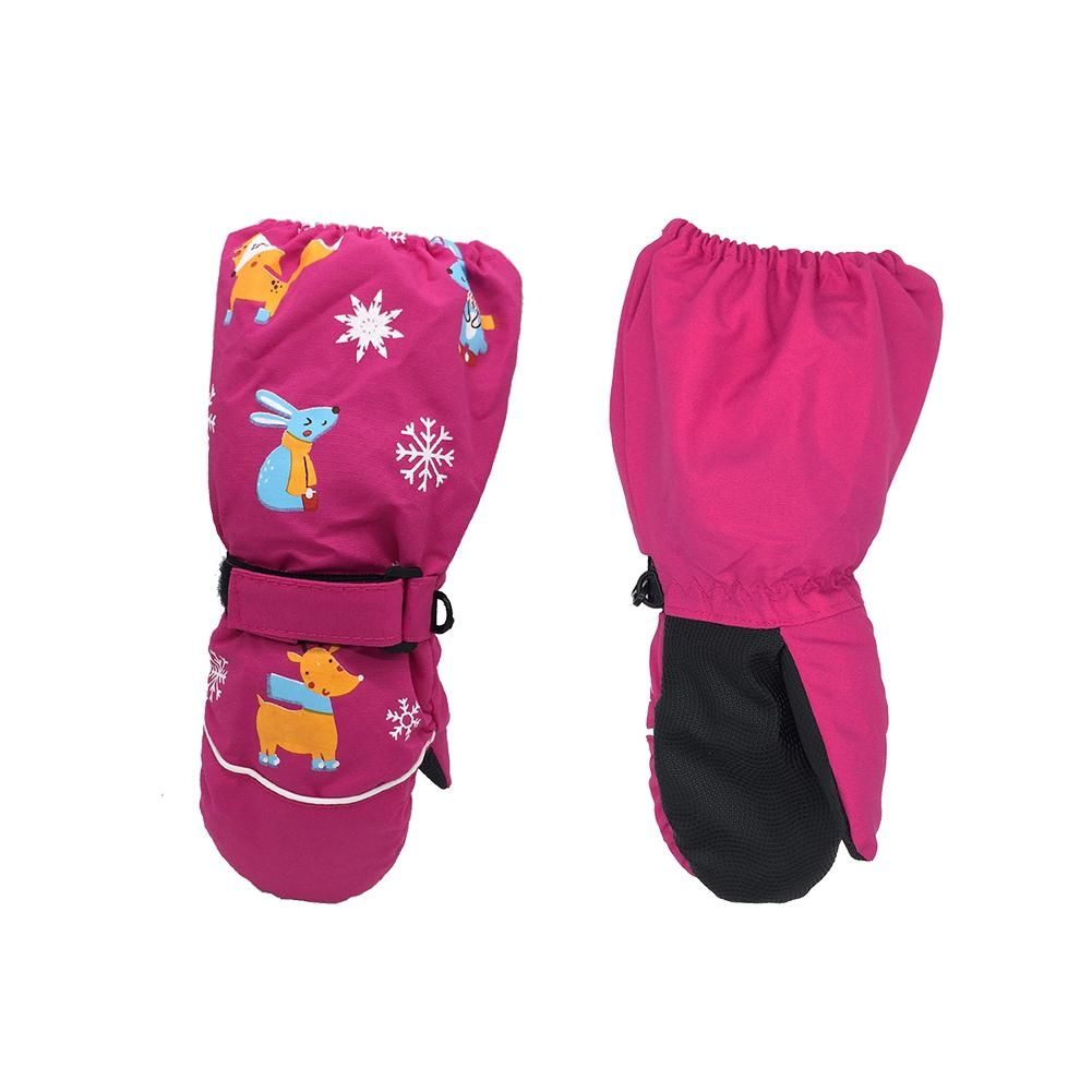 Children Sartoon Deer Rabbit Print Pattern Long Sleeves Ski Gloves, Size:One Size(Rose Red)