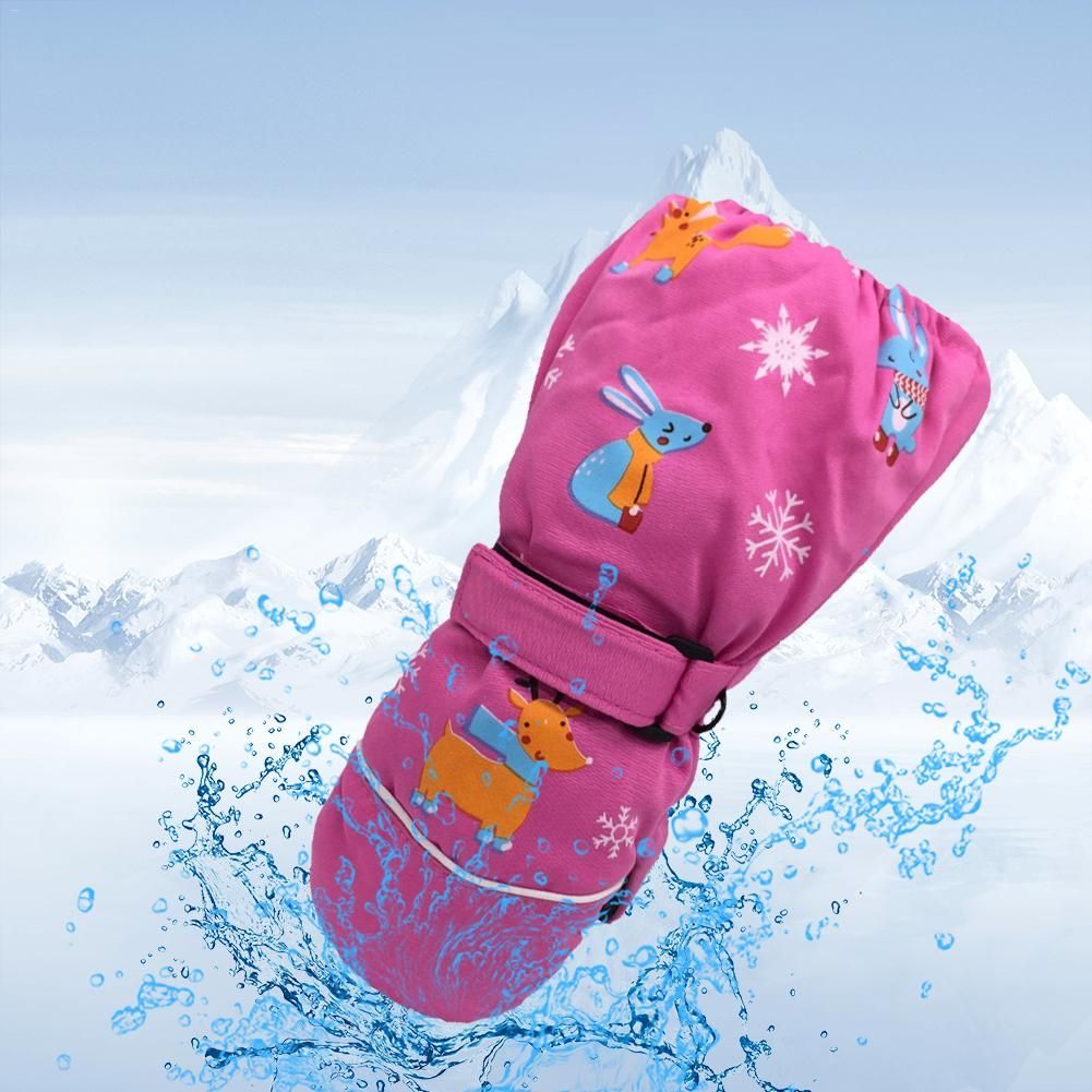 Children Sartoon Deer Rabbit Print Pattern Long Sleeves Ski Gloves, Size:One Size(Rose Red)