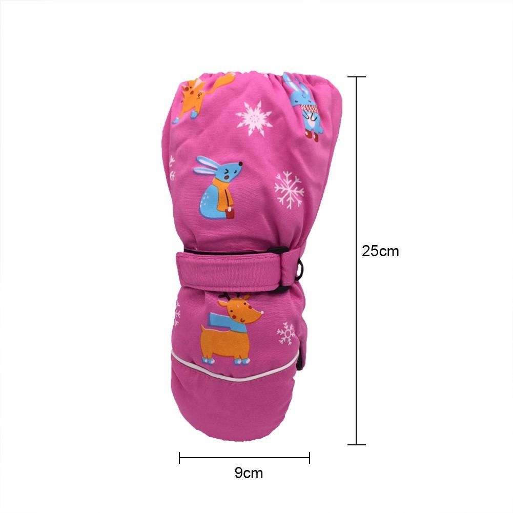 Children Sartoon Deer Rabbit Print Pattern Long Sleeves Ski Gloves, Size:One Size(Rose Red)