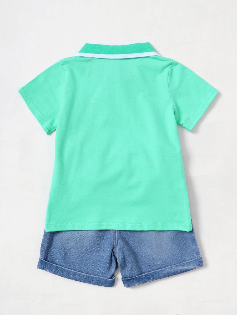 4-7 Years Kid Boy Green Polo T-shirt+ Denim Shorts Jeans