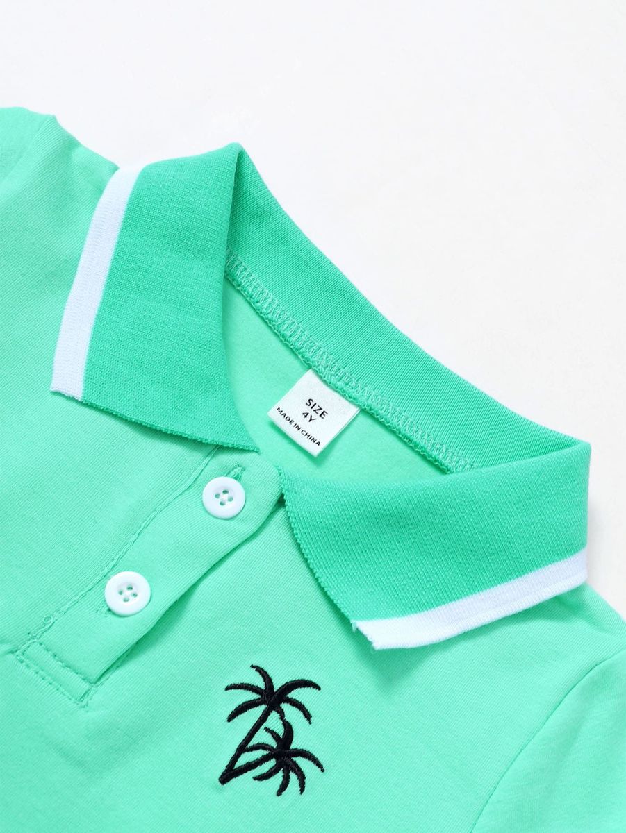 4-7 Years Kid Boy Green Polo T-shirt+ Denim Shorts Jeans