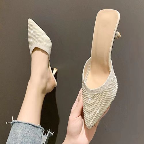 Ladies Summer New High Heel Pointed Toe Shoes - Beige