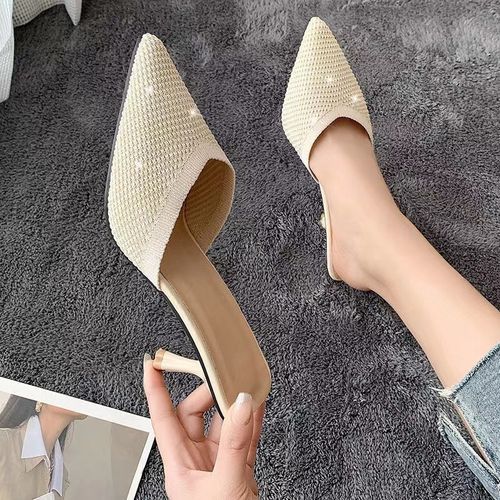 Ladies Summer New High Heel Pointed Toe Shoes - Beige