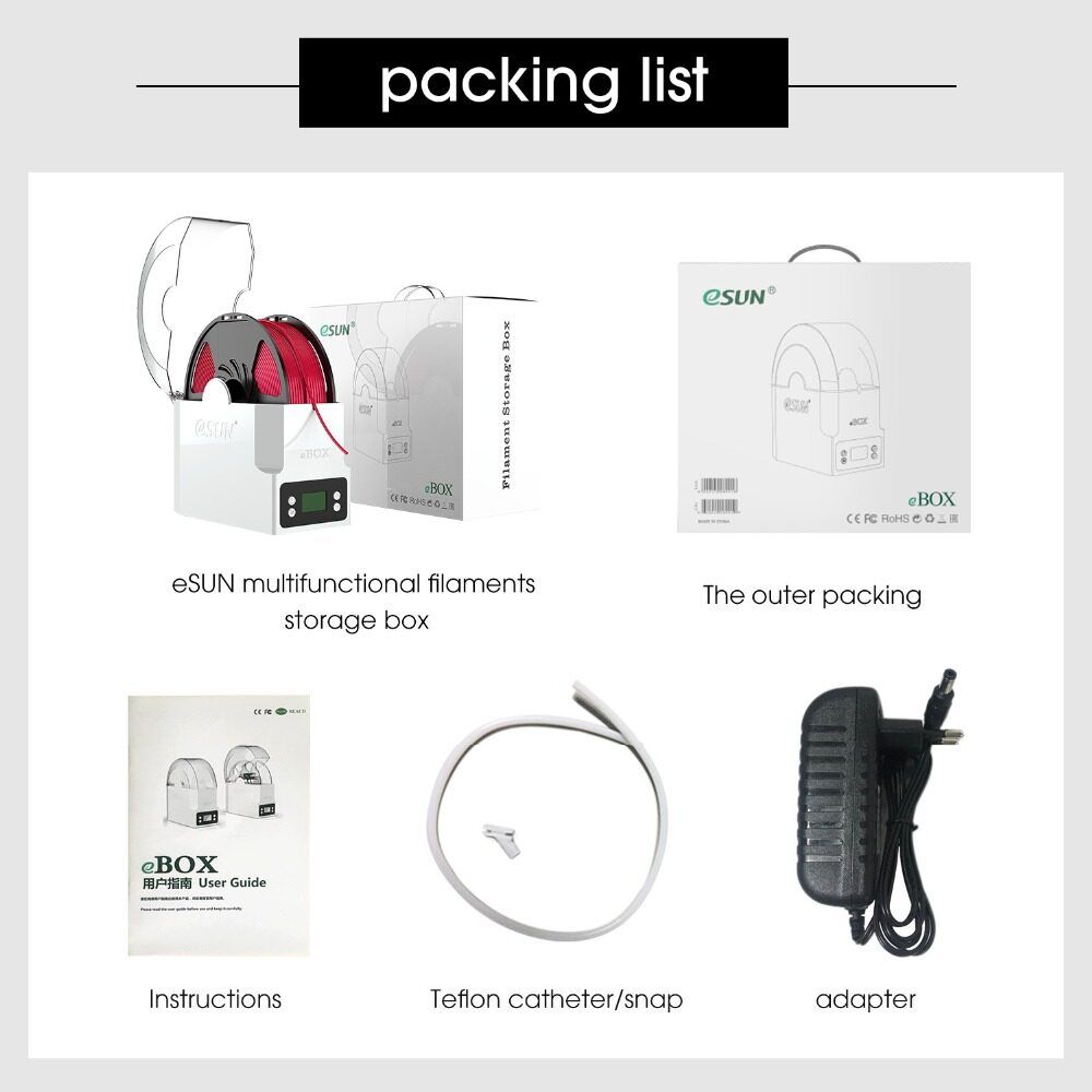 ESUN Filament Box Filament Storage Holder Keeping Filament Dry Measuring Filament Weight For 3D Printer Printing US Plug