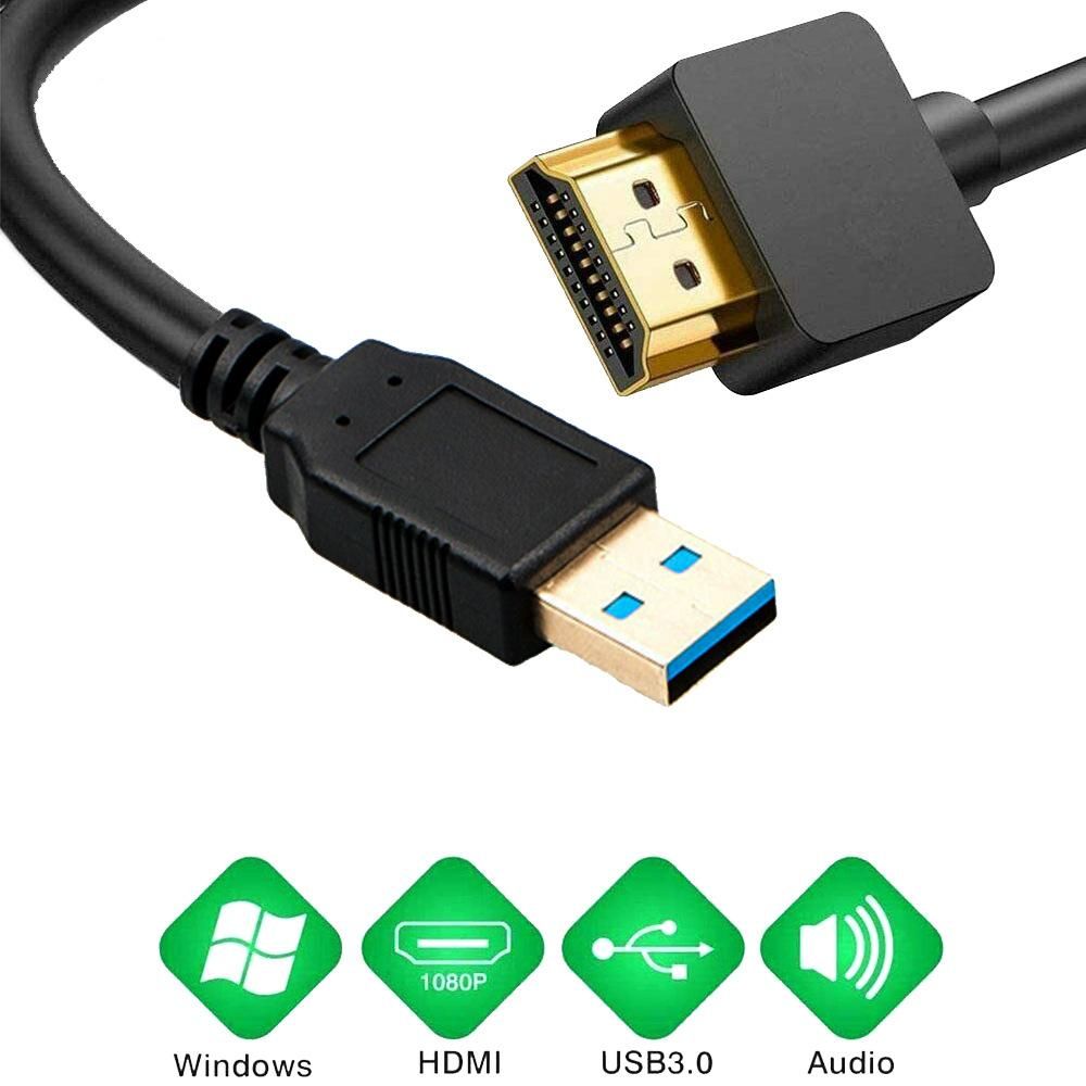USB 3.0 to HDMI-Compatible Cable, USB Male to HDMI-Compatible Male Charger Cable Splitter Adapter for Laptop