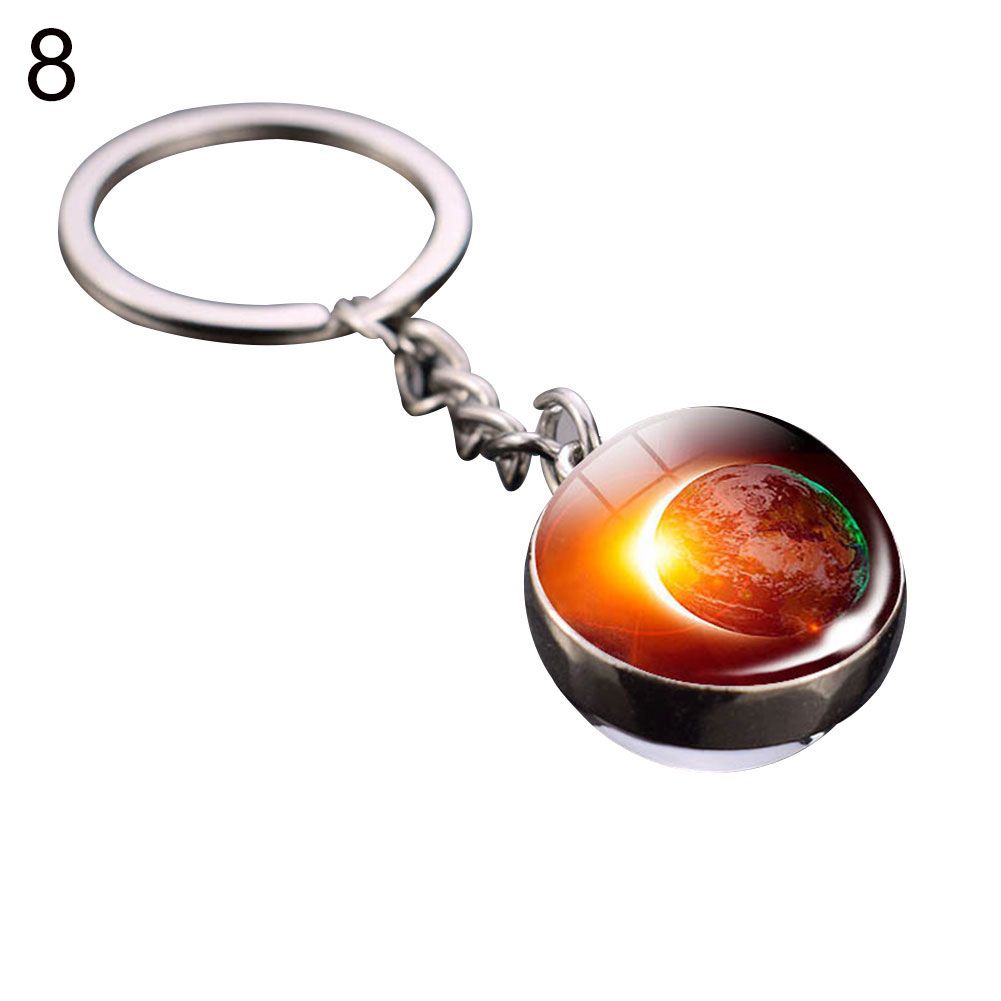 Planet Moon Earth Sun Glass Ball Pendant Car Key Chain-8#