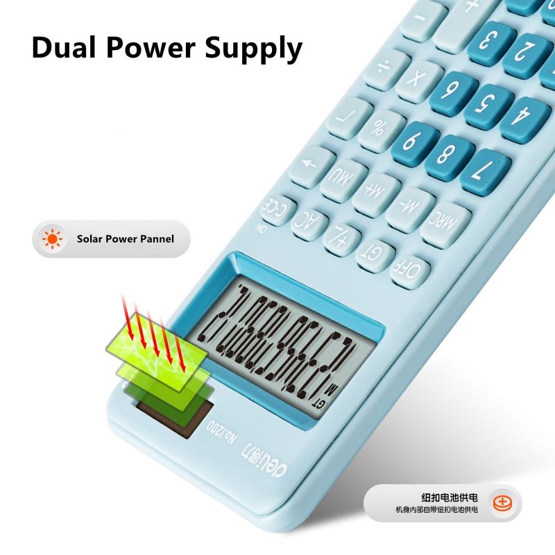 Portable Calculator For Home Office Calculators Solar Battery Dual Power Fashion Color Calculating Machine Stationery Blue