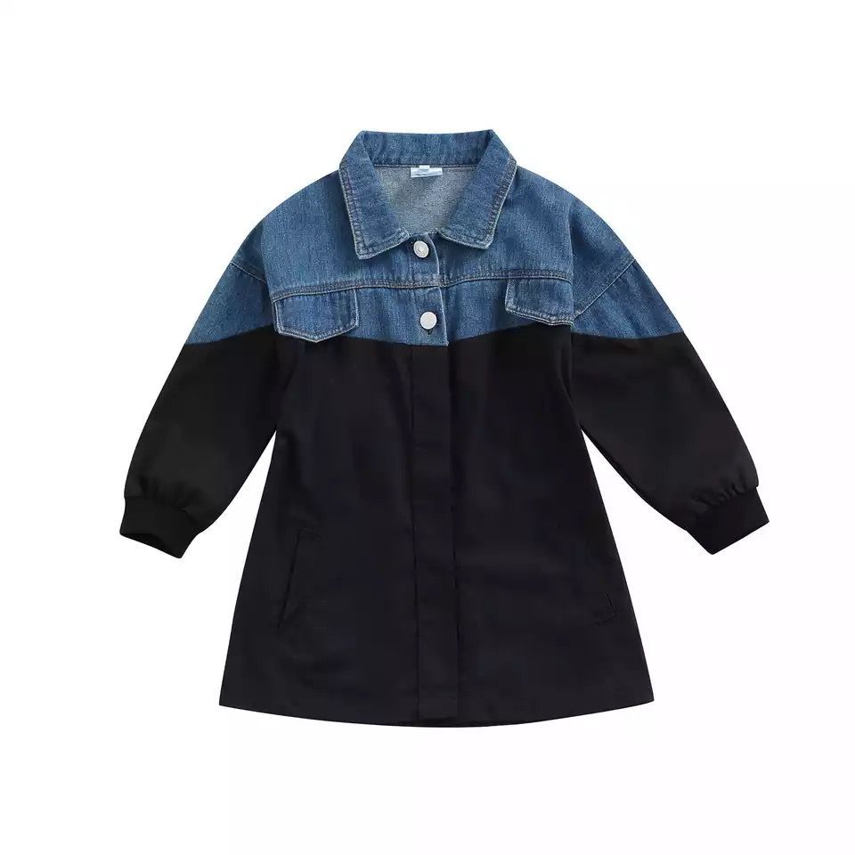 Denim & Black Patchwork Shirt Dress For Girls (Age 7years)