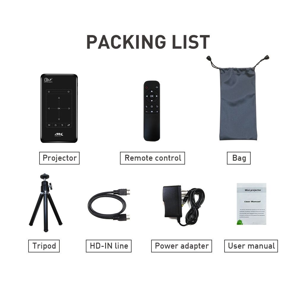 P9II Portable 4K Ultra HD DLP Mini Smart Projector With Infrared Remote Contro(Black)