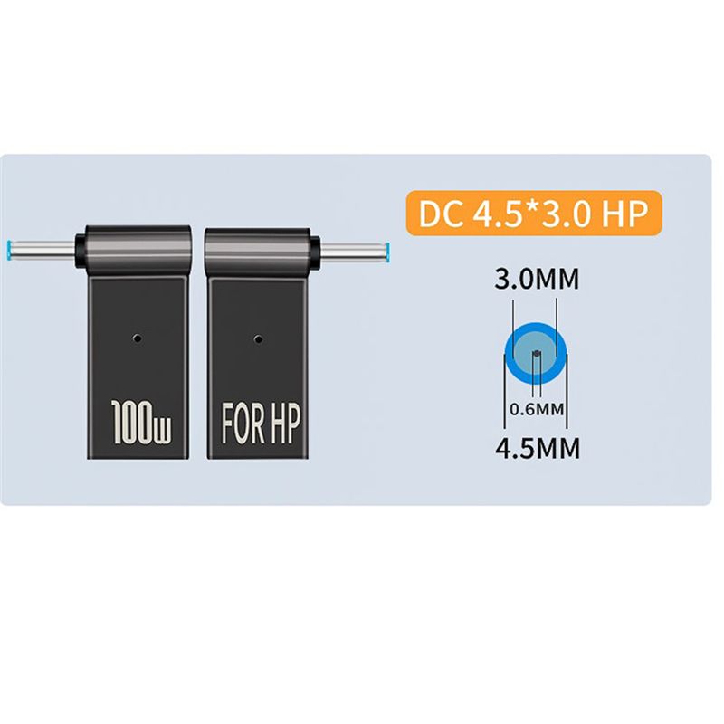 USB Type C Female To 4.5 X 3.0Mm Jack Plug Laptop Charging Adapter 100W PD Power Charger Connector Tip for HP