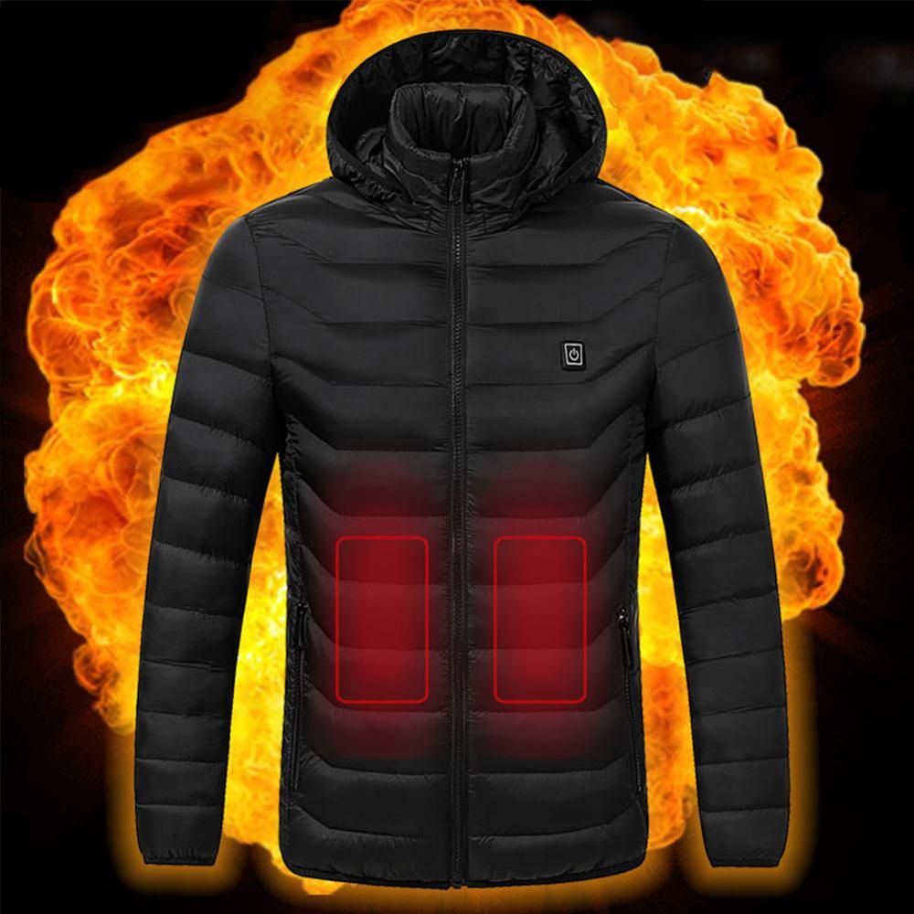 Electric Heated Vest Jackets Down Down Cotton Outdoor Coat Hooded Winter Thermal Warmer Jackets Winter Outdoor-Blue
