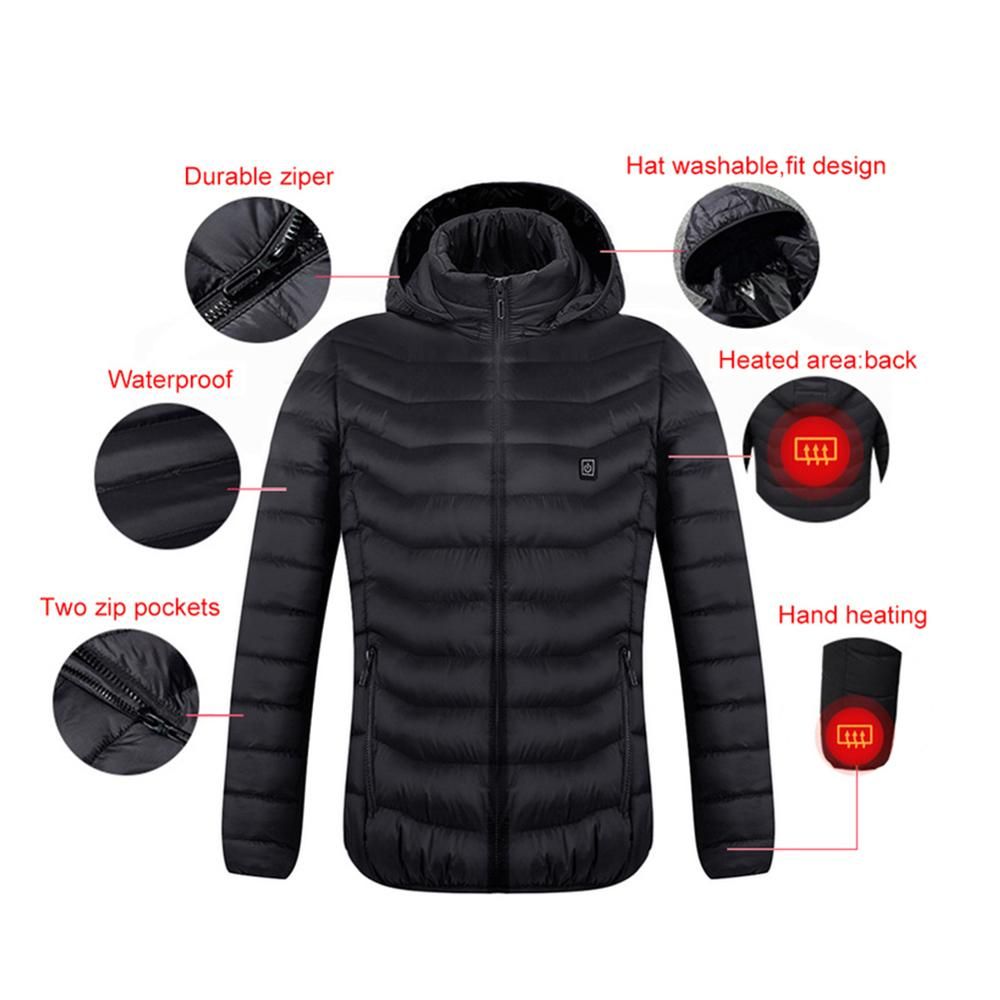 Electric Heated Vest Jackets Down Down Cotton Outdoor Coat Hooded Winter Thermal Warmer Jackets Winter Outdoor-Blue