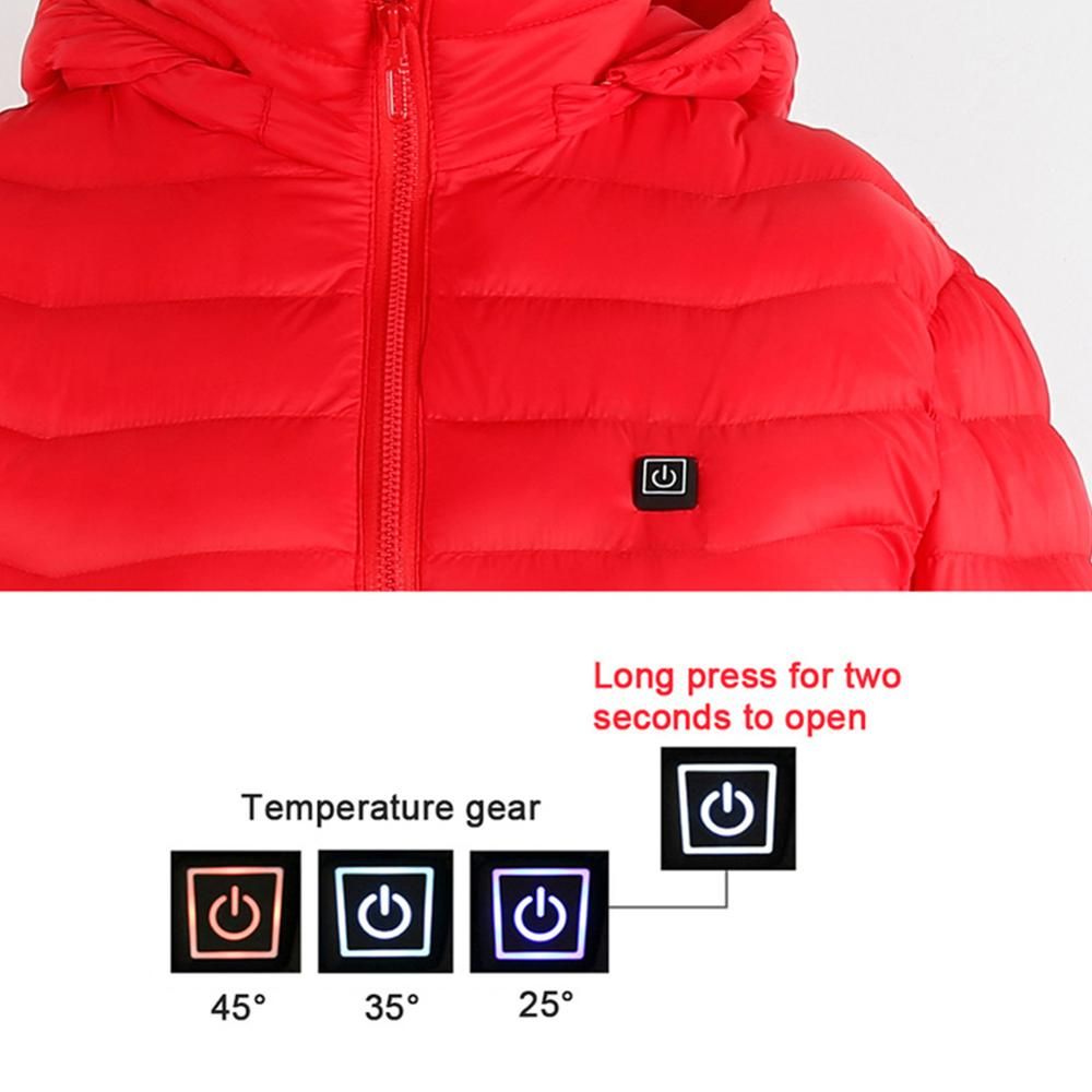 Electric Heated Vest Jackets Down Down Cotton Outdoor Coat Hooded Winter Thermal Warmer Jackets Winter Outdoor-Blue
