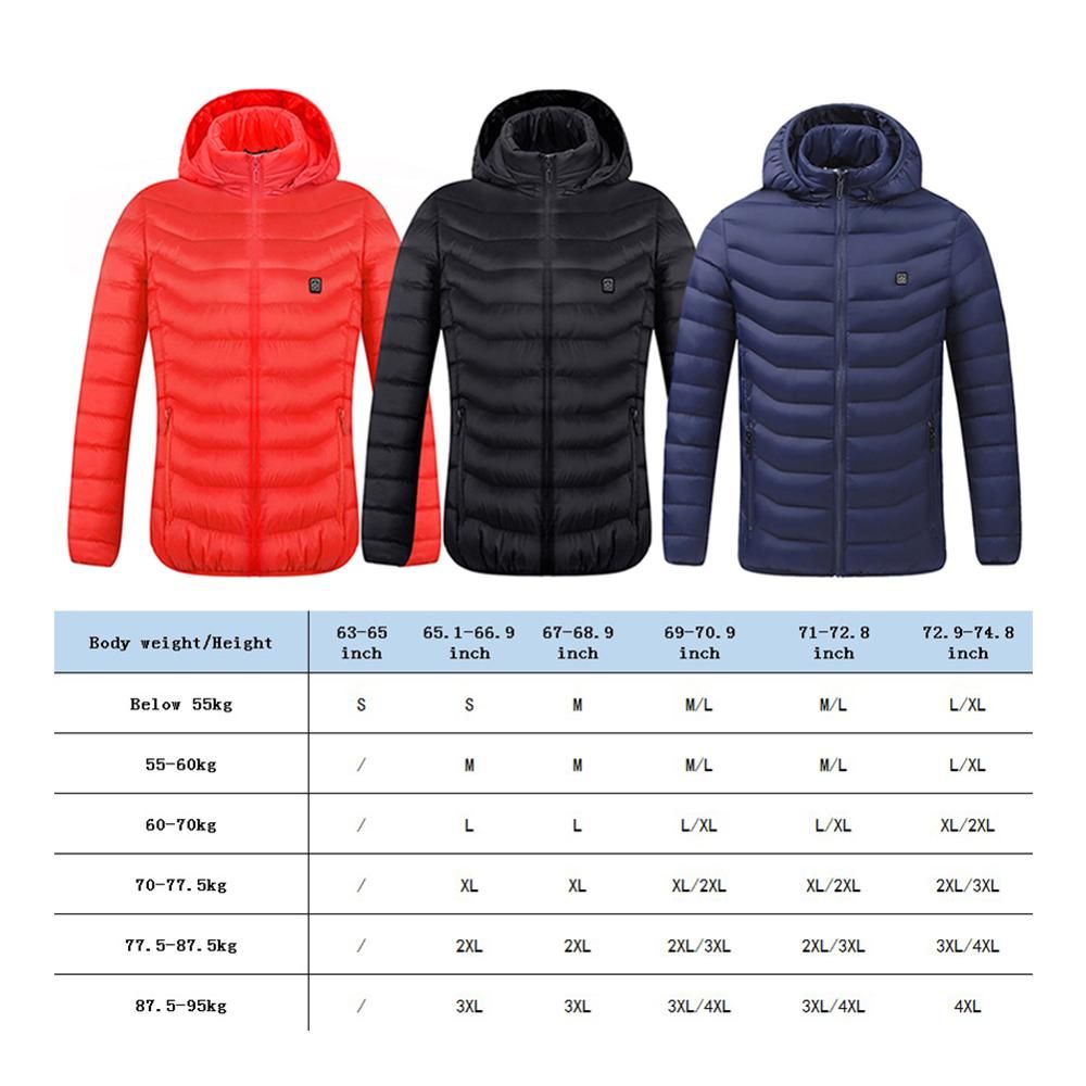 Electric Heated Vest Jackets Down Down Cotton Outdoor Coat Hooded Winter Thermal Warmer Jackets Winter Outdoor-Blue
