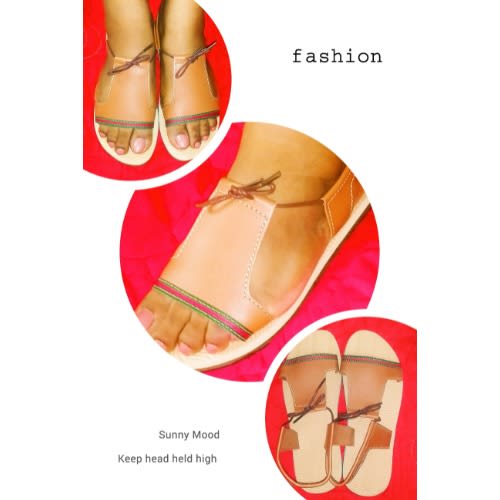 Ladies Flat Sandals With Lace - Brown