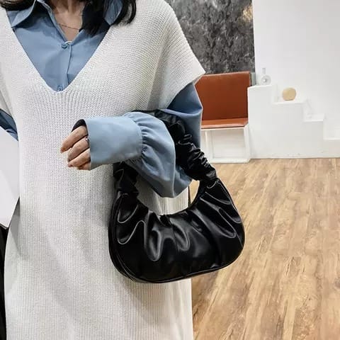 Fold Underarm Shoulder Handbag - Black