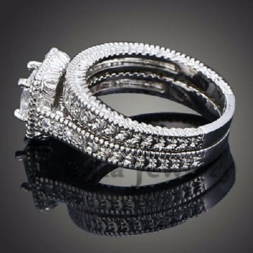 Platinum & Crystal Plated Wedding/Engagement Ring - 2pcs