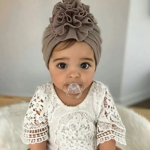 Flower Elastic And Comfortable Baby Girls Hairwear Turbans - Grey