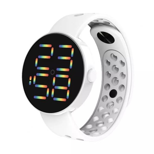 Round Face Hollow Strap Unisex Led Watch- White