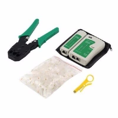 Cable Tester + Crimp Crimper + 100 RJ45 CAT5 CAT5e Connector Plug Network Tool