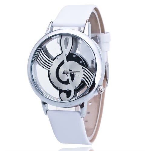 Women’s Hollow Musical Note Leather Watch - White