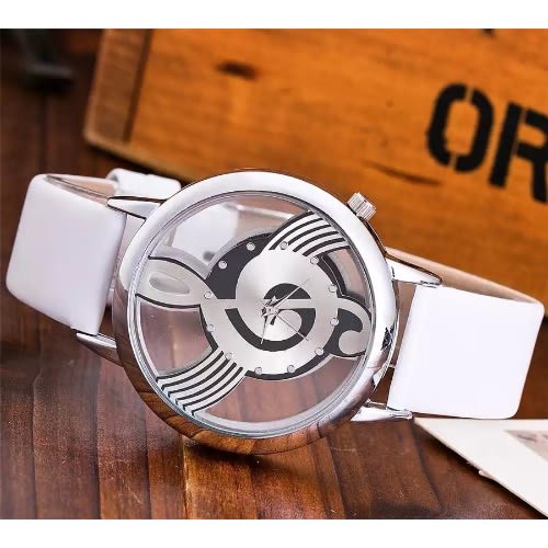 Women’s Hollow Musical Note Leather Watch - White