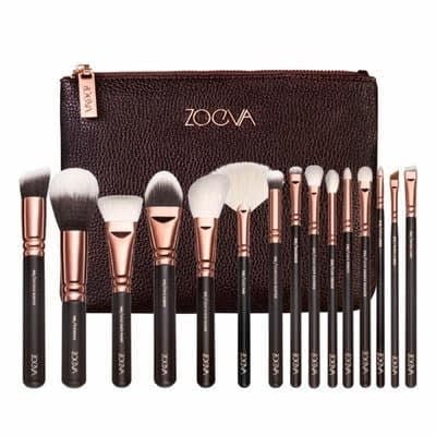Rose Golden 15-piece Brush Set + Clutch Purse - Brown