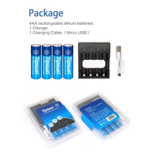 Tipsun 1.5v Aa 4pcs Rechargeable Battery With Charger