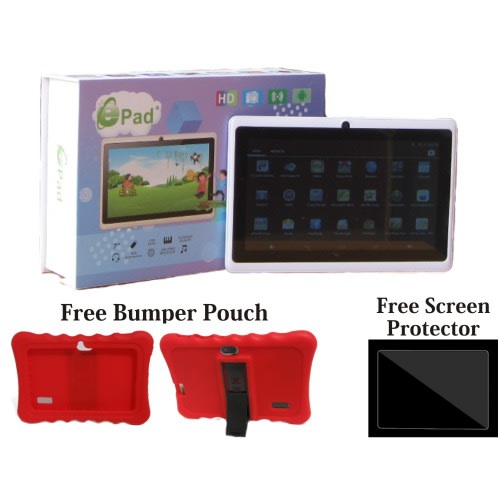 A707 Kid 7inch Android Tablet, 16gb, 1gb Ram + Screen Guide, Red Bumper Pouch