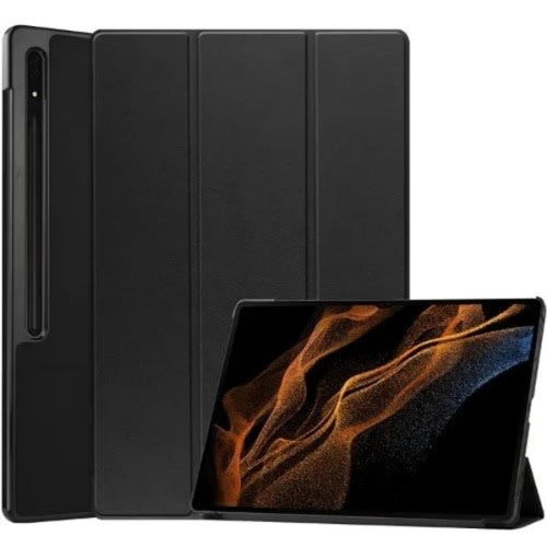 Soft Tpu Smart Leather Flip Standy Cover Case For Tab S8 Ultra - Black