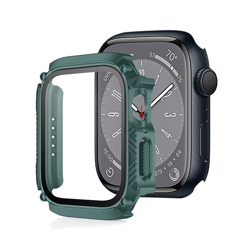 Screen Tempered Glass Film Watch Case For Apple Watch Series 8&7 41mm(Green)