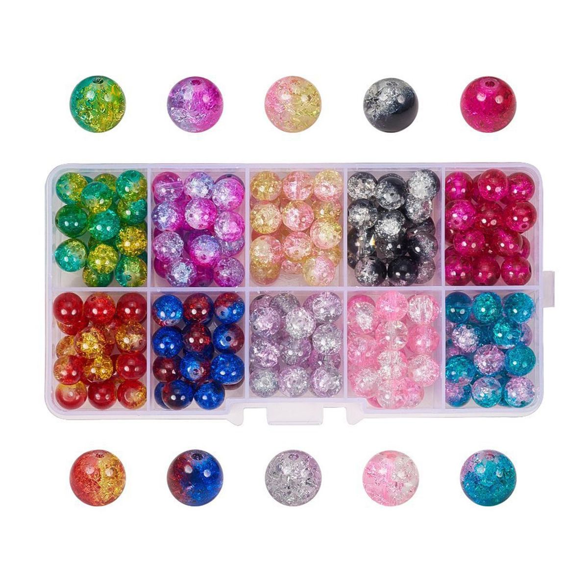200x Mixed Colour Crackle Glass Beads Jewelry Making 8mm Gemstone DIY