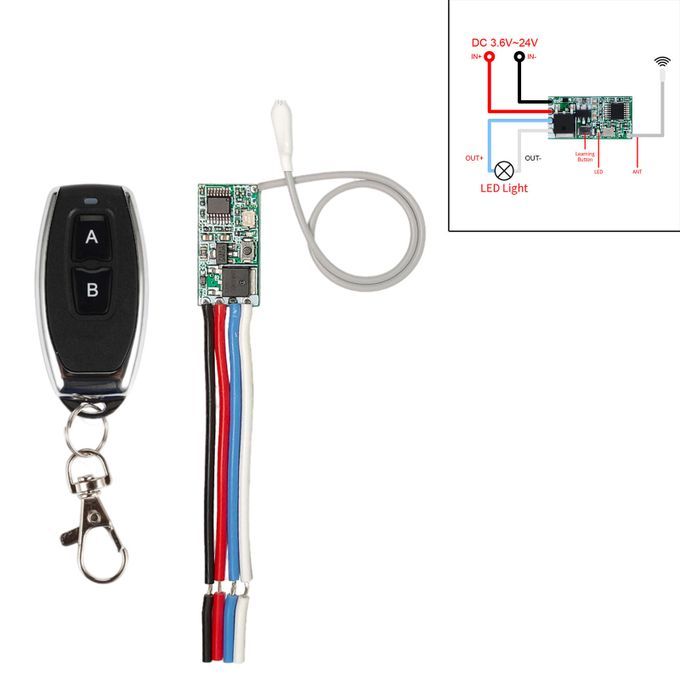433MHz Mini Relay Wireless Remote Control Switch AB White Antenna