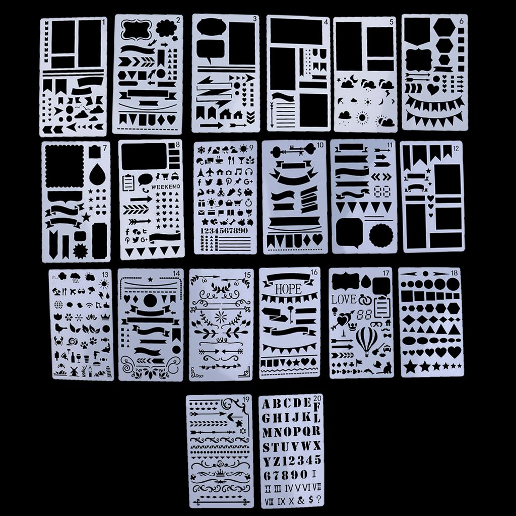 20 Pieces  Journal Stencils Drawing Template For