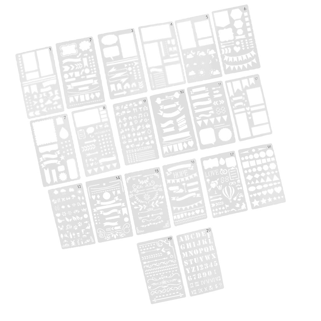 20 Pieces  Journal Stencils Drawing Template For