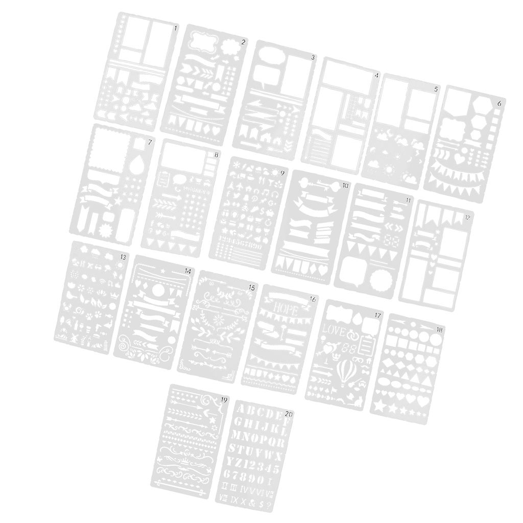 20 Pieces  Journal Stencils Drawing Template For