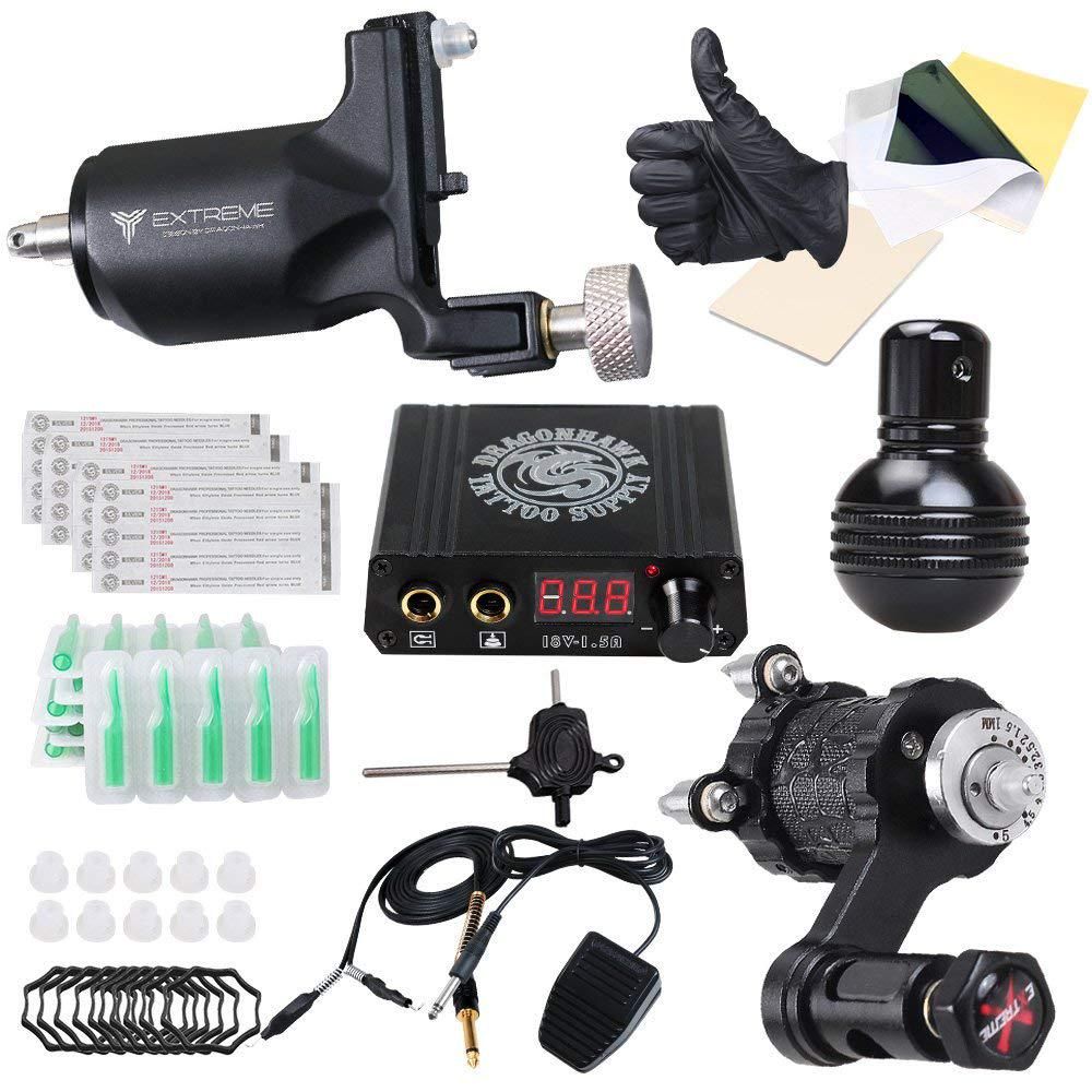 Extreme V2 Tattoo Kit 2 Rotary Machines Motor Gun Power Supply Disposable Tips