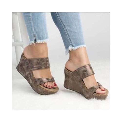 Women High Heels Sandals Female Wedges Pumps Shoes-Gray
