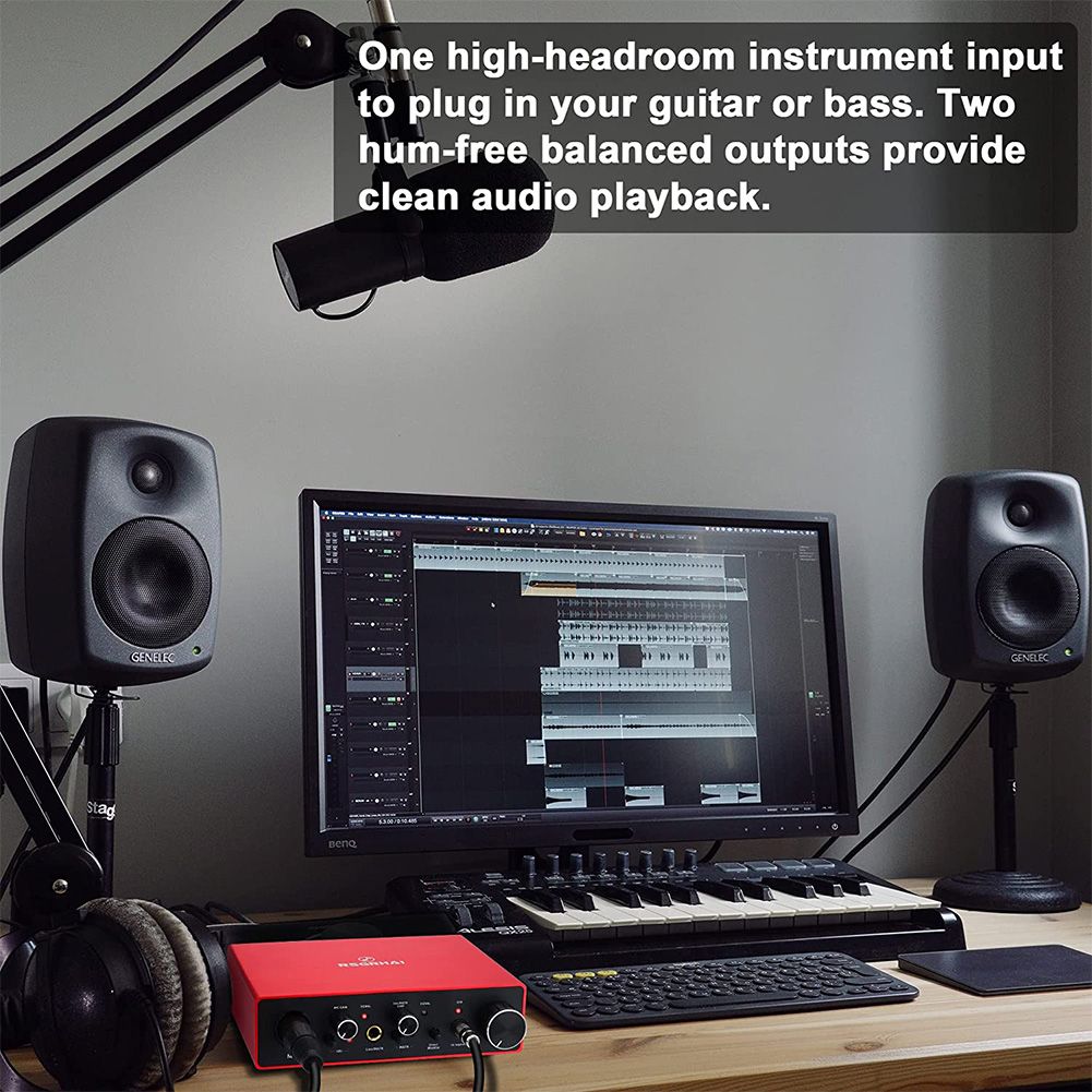 Audio Interface Sound Card With Monitoring Electric Guitar Live Recording Professional Sound Card For Studio Singing Mic Preamp