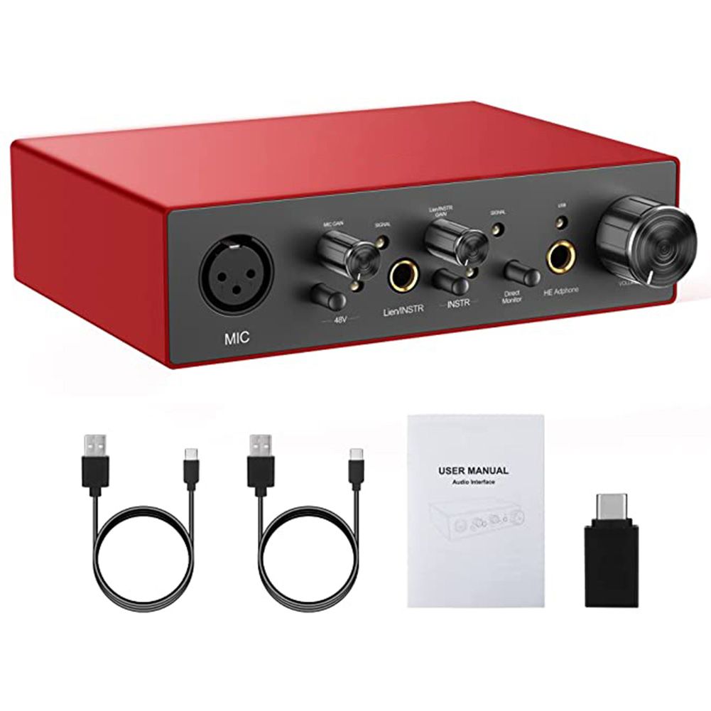 Audio Interface Sound Card With Monitoring Electric Guitar Live Recording Professional Sound Card For Studio Singing Mic Preamp