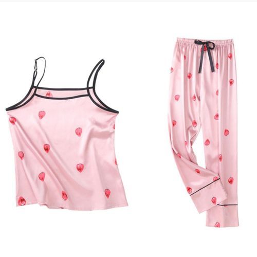 Ladies Satin Pajamas Set Long Sleeve Shirt Cami Top Shorts Pink XL