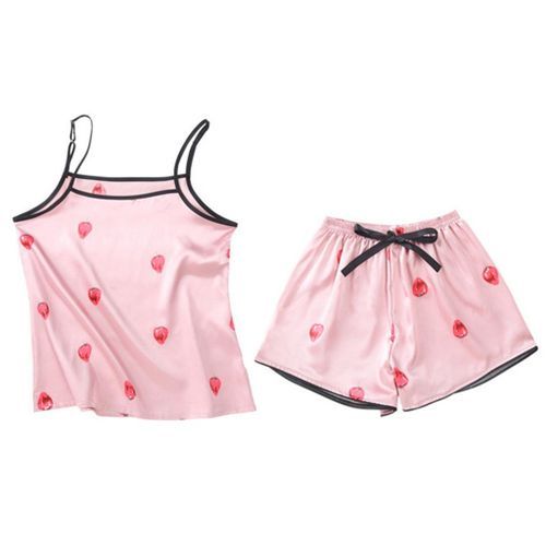 Ladies Satin Pajamas Set Long Sleeve Shirt Cami Top Shorts Pink XL