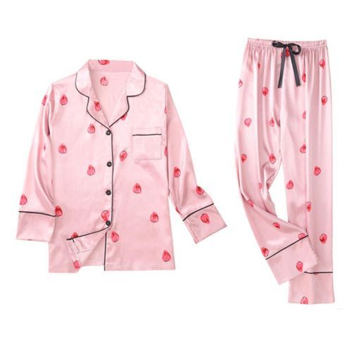 Ladies Satin Pajamas Set Long Sleeve Shirt Cami Top Shorts Pink XL