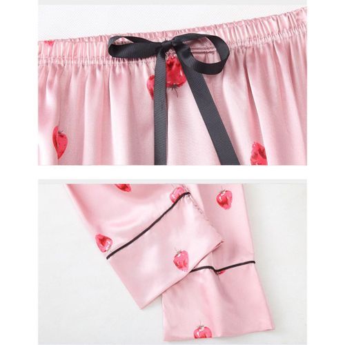 Ladies Satin Pajamas Set Long Sleeve Shirt Cami Top Shorts Pink XL