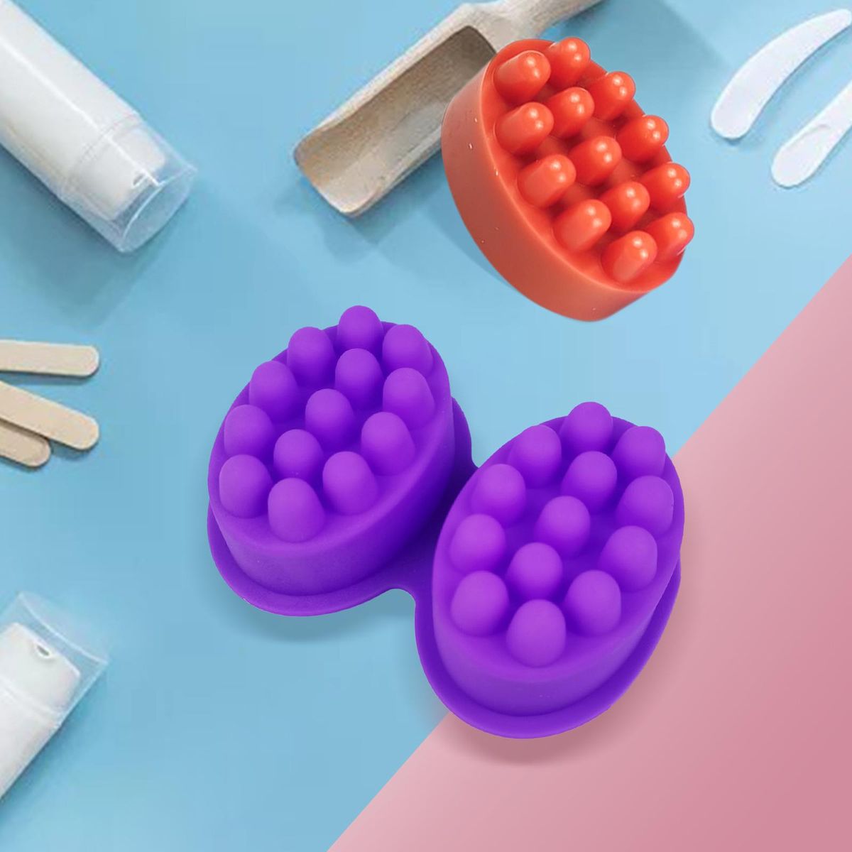 Silicone  Bar  Mold 2 Cavities DIY Handmade Soaps Making 3D