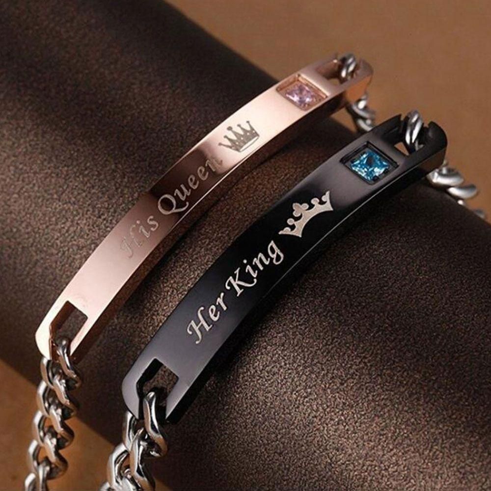 His Queen Her King Titanium Steel Couple Bracelets Wrist Chain Jewelry